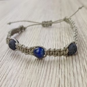 Lapis Lazuli 8mm Lava Bead Handmade Hemp Bracelet